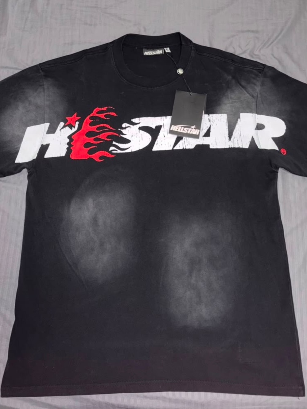 HeliStar Men’s Black Short-Sleeve Logo Tee with Red Flame Detail
